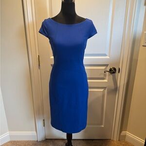 White House Black Market Blue Sheath Dress Cap Sleeve Bateau Neckline